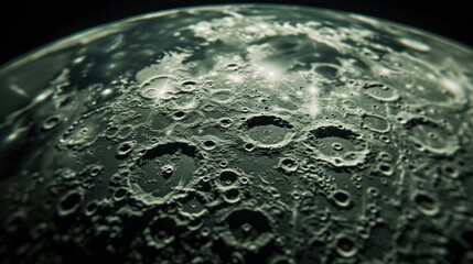A close-up photo of the moon's surface, showing the craters and other features in detail