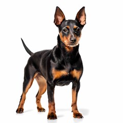 Manchester terrier dog breed standing against white background, AI Generated