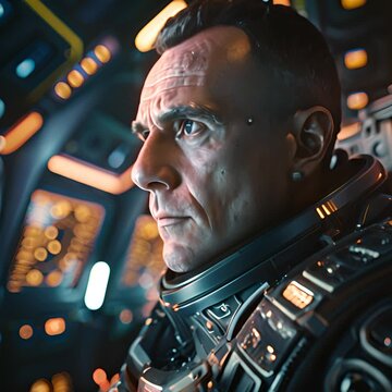 Futuristic space station commander portrait, inspired by space exploration and futuristic technology, hyperrealistic 4K photo. 4K Video