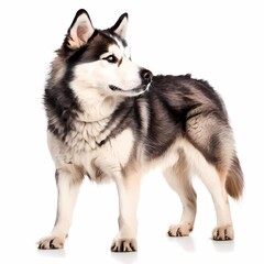 Fototapeta premium Mackenzie river husky dog breed standing against white background, AI Generated