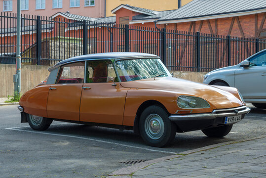 TURKU, FINLAND - JUNE 13, 2015: French car of the Citroen DS  in the parking lot on a summer day