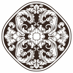 Isolated ornamental design. Ornamental elements for your designs. Black and white colors. Floral carving decoration for postcards, invitations, social media or wedding.