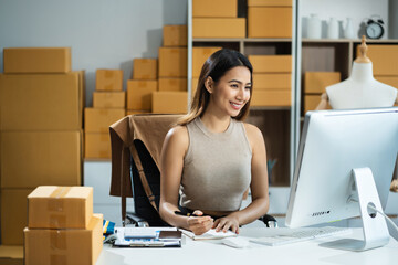 Woman start up small business owner at workplace. small business entrepreneur SME or freelance...