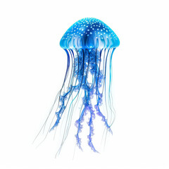 A jellyfish with bioluminescent glow, isolated on white background
