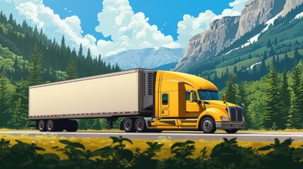 Big Rig Traveling Through Countryside