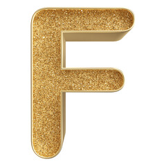 Gold Glitter 3D Font Letter F uppercase