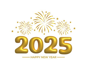 3d golden 2025 png numbers happy new year luxury gold wishes with fireworks clipart sticker greetings background	