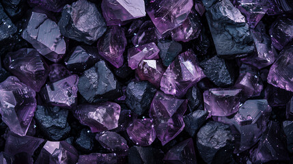 Fototapeta premium Purple Gemstones and Black Rocks