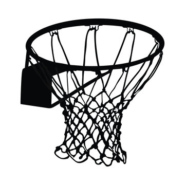 recommend clip art: Basketball hoop and net vector silhouette isolated on white background. Equipment for basket ball court.