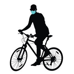 fast delivery man riding bicycle with mask icon