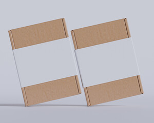 Brown cardboard  boxes with a label white color isolated on gray background