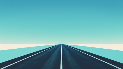 A long, straight road stretching towards the horizon under a clear blue sky,