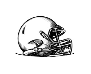 American Football, helmet blank, bandorole, hand drawn pencil drawing, illustration, transparent PNG