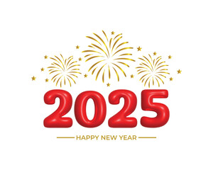 3d red 2025 numbers happy new year luxury gold fireworks wishes clipart sticker greetings background	