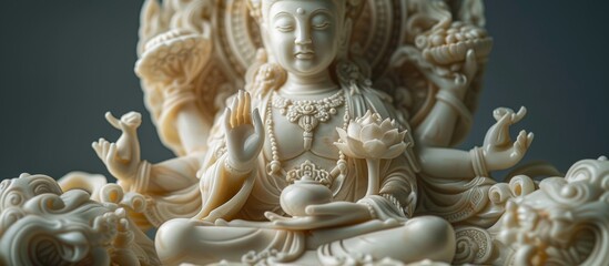 Fototapeta premium Chinese Statue of Samantabhadra Bodhisattva Holding Lotus Flower on Elephant