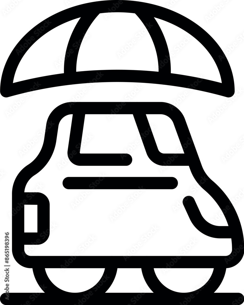 Wall mural Line icon of a car with an umbrella over it, representing the concept of car insurance coverage - Wall murals