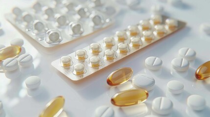 Concept of oral contraception with birth control pills on a white background