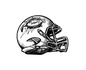 American Football, helemt mit club branding, hand drawn pencil drawing, illustration, transparent PNG