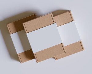 Brown cardboard  boxes with a label white color isolated on gray background