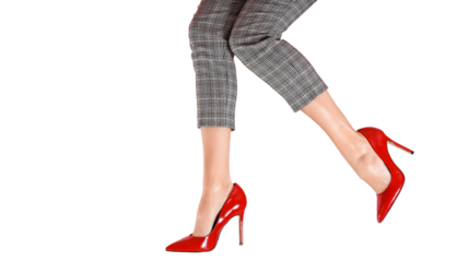 Female legs in red high heel shoes on a transparent background background