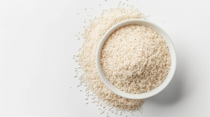 A photo of psyllium husk powder arranged in a zen-like pattern in a white bowl,
