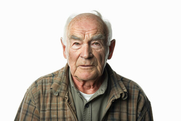 Obraz premium Distinguished elderly Caucasian man with a gentle look, facing the camera, isolated on white background.