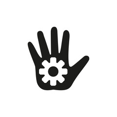 The hand holds a gear. Vector icon. Isolated silhouette on a white background.