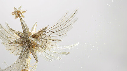 Obraz premium Golden Christmas star, Sparkling Christmas star, Tree topper 