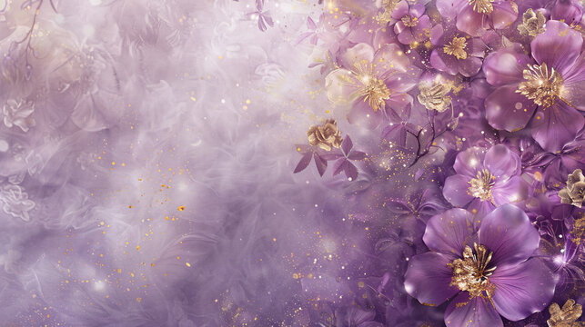 Purple And Gold Floral Pattern On Soft Background, Fantasy Theme