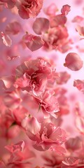 Delicate Romance - Pink Rose Petals Falling on Pale Pink Background with Soft Lighting