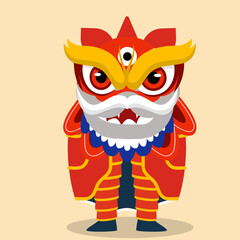 Chinese New Year Lion Dance. Vector illustration in flat cartoon style.