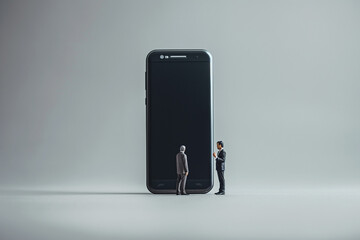 Photo of shrink pair of businessman and a cell phone