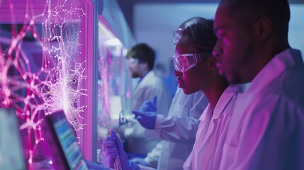 Diverse Team of Scientists Analyzing Data in High-Tech Laboratory. Generative ai