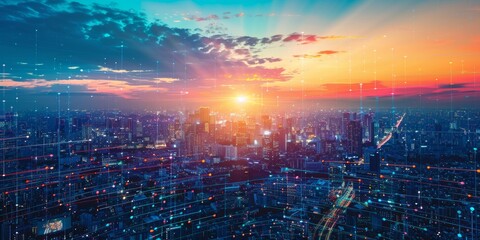 Fototapeta premium 5G technology enabling fast data transfer and smart city applications