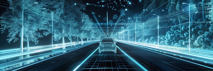 Autonomous vehicle sensors and LIDAR technology visualized with data overlays