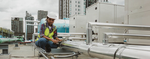 Industrial engineer work on site. engineer visit and inspection site engineer at industrial site. Inspector engineer check and working on site