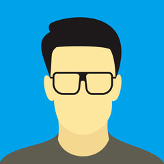 Man avatar of geek vector illustration. Face of male wearing glasses.