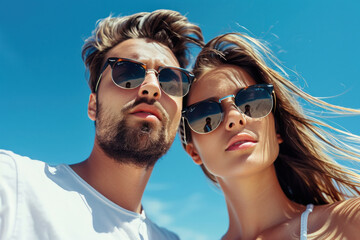 Young couple wearing sunglasses