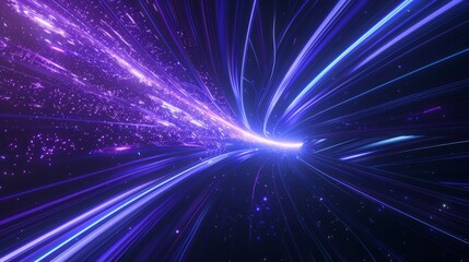 Fototapeta premium Dynamic Blue Curves and Radiant Asteroids in Infinite Space, Ethereal Atmosphere with hd Octane Rendered Lines, Abstract Art