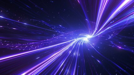 Fototapeta premium Dynamic Blue Curves and Radiant Asteroids in Infinite Space, Ethereal Atmosphere with hd Octane Rendered Lines, Abstract Art