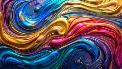 Fototapeta premium Vivid swirls of liquid paint form an abstract backdrop, alive with vibrant colors and intricate patterns, perfect for dynamic and artistic designs.