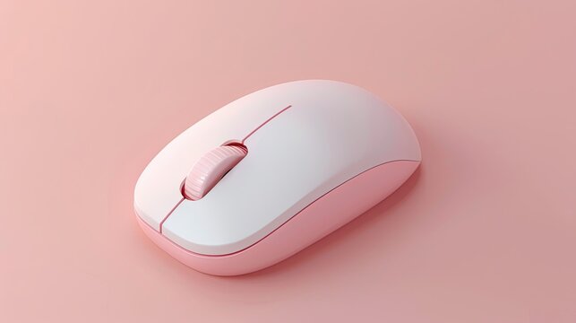 Pink and white wireless computer mouse on a matching background, modern tech and office accessory