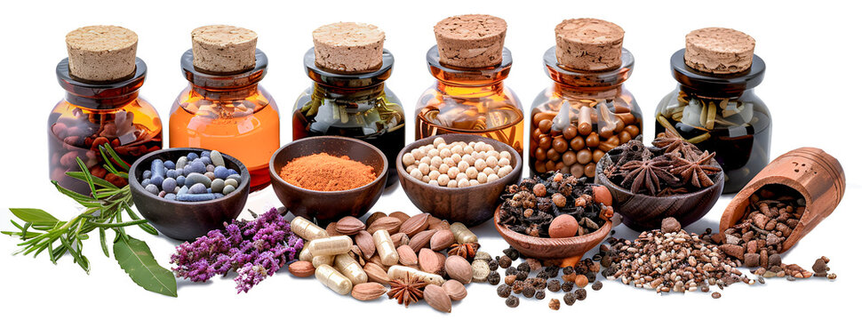 Ayurvedic Herbal Medicine Varieties in Transparent PNG