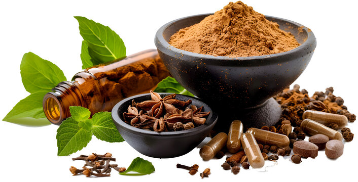 Ayurvedic Herbal Medicine Varieties in Transparent PNG