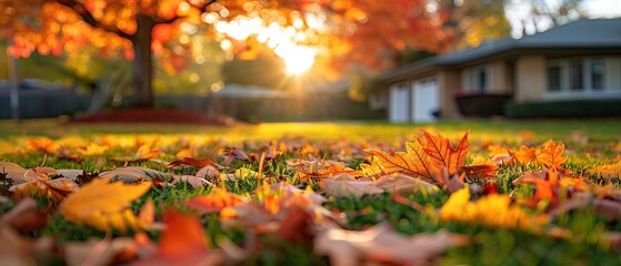 typical suburb background. late autumn. front yard. Soft focus shallow depth of field background 
