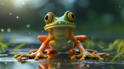 Male frog cartoon character mascot design, including flat and line art design, isolated on white background, vector clip art illustration. 