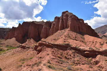 Fototapeta premium The red sandstone cliffs, canyons and valleys of Kyrgyzstan in Central Asia