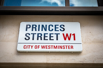 Fototapeta premium LONDON- JUNE 18, 2024 Princes Street W1. Street in West End off Regent Street and Hanover Square