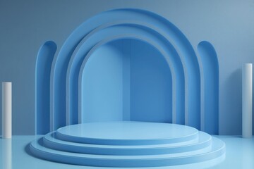 Obraz premium Minimal blue podium with arch background for product presentation. 