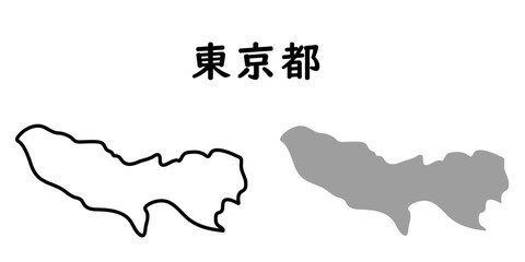 シンプルな日本の東京都の地図のイラスト